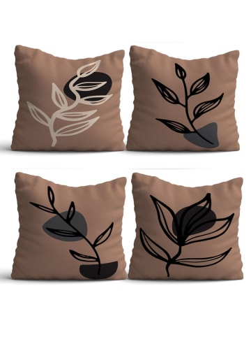 Wallity 4-delige set: kussenshoezen lichtbruin/wit