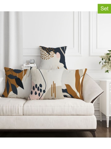 Wallity 4-delige set: kussenshoezen wit/donkerblauw/lichtbruin