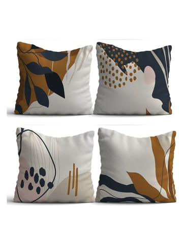 Wallity 4er-Set: Kissenhüllen in Weiß/ Dunkelblau/ Hellbraun