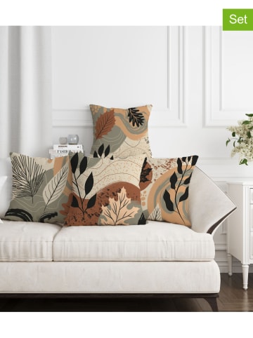 Wallity 4er-Set: Kissenhüllen in Beige/ Hellbraun/ Grün