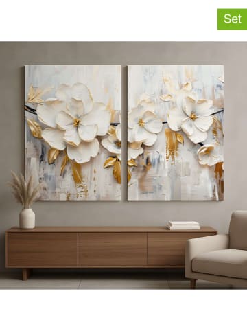 Wallity 2er-Set: Leinwanddrucke in Weiß/ Gold - (B)80 x (H)120 cm