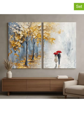 Wallity 2er-Set: Leinwanddrucke in Blau/ Gelb/ Weiß - (B)80 x (H)120 cm