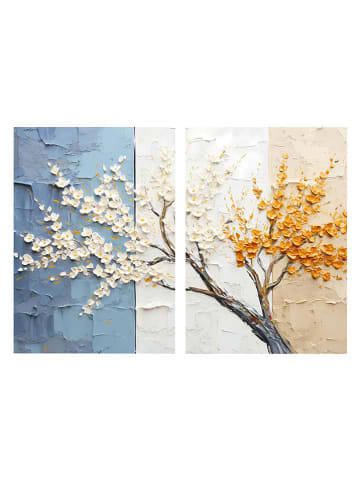 Wallity 2er-Set: Leinwanddrucke in Blau/ Weiß/ Beige - (B)80 x (H)120 cm