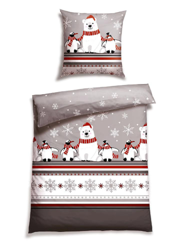 Schiesser Feinbiber-Bettwäsche-Set "Dida" in Grau/ Rot