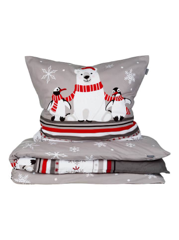 Schiesser Feinbiber-Bettwäsche-Set "Dida" in Grau/ Rot