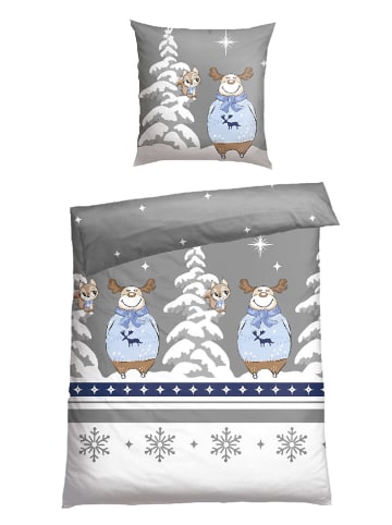 Schiesser Feinbiber-Bettwäsche-Set "Kitta" in Grau/ Blau