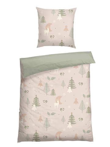 Schiesser Feinbiber-Bettwäsche-Set "Uma" in Beige/ Grün