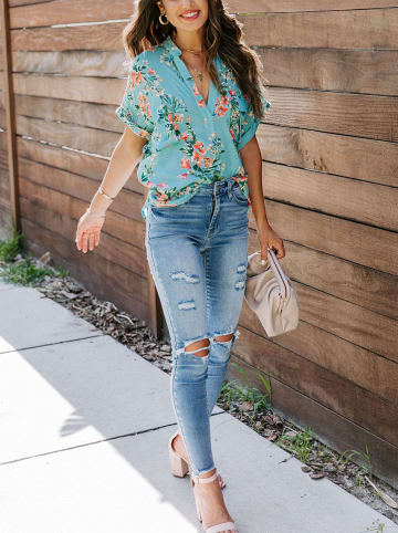 LA Angels Blouse lichtblauw/oranje/groen