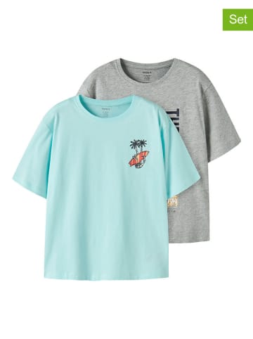 name it 2-delige set: shirts "Vagno" turquoise/grijs