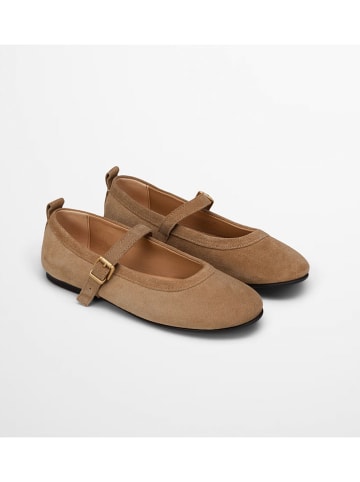 Marc O'Polo Shoes Skórzane baleriny w kolorze beżowym z paskiem