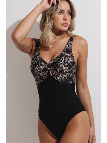 admas Strój kąpielowy w kolorze czarno-jasnobrązowo-białym