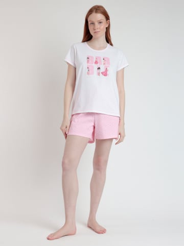 admas Pyjama wit/lichtroze
