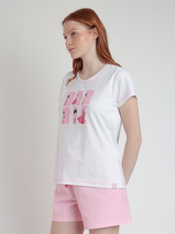 admas Pyjama in Weiß/ Rosa