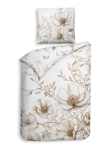 Heckett Lane Satin-Bettwäsche-Set "Giotto" in Weiß/ Beige