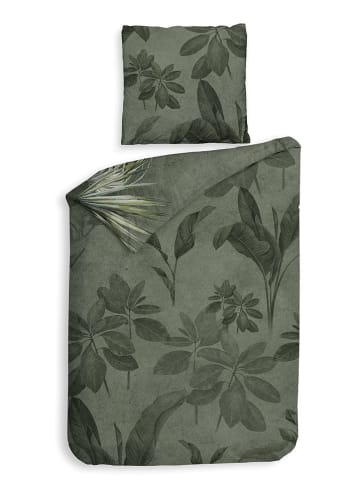 Heckett Lane Satin-Bettwäsche-Set "Mai" in Grün/ Rosa