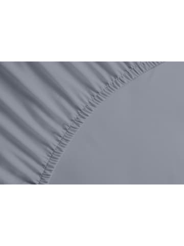 Heckett Lane Perkalowe prześcieradło "Mumbai" w kolorze niebieskoszarym na gumce