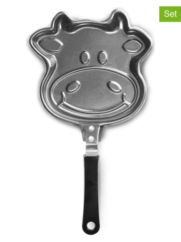 Ibili 2-delige set: braadpannen "Cowshape" zilverkleurig/zwart - (L)15 x (B)16,5 cm