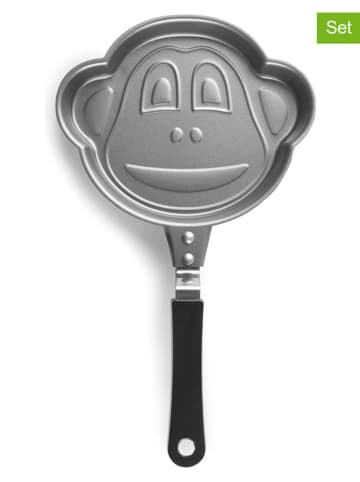 Ibili 2er-Set: Bratpfannen "Monkey Shape" in Silber/ Schwarz - (L)16 x (B)16 cm