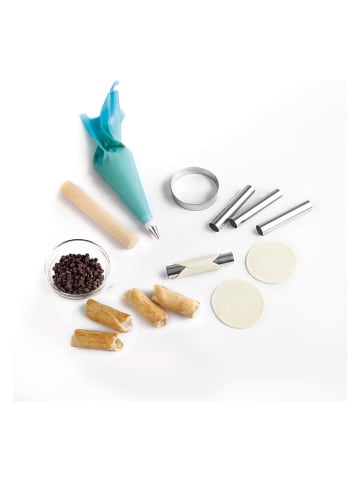 Ibili 18-częściowy zestaw w kolorze srebrno-turkusowym do cannoli