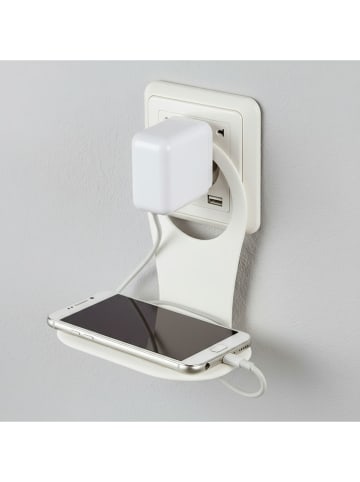 Smarto Metallico Uchwyt pod telefon w kolorze białym na gniazdko elektryczne - 12 x 12 x 8 cm