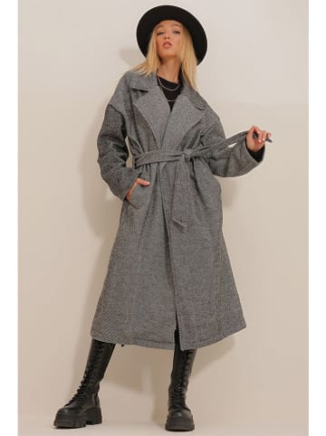 Trend Alaçatı Stili Übergangsmantel in Grau