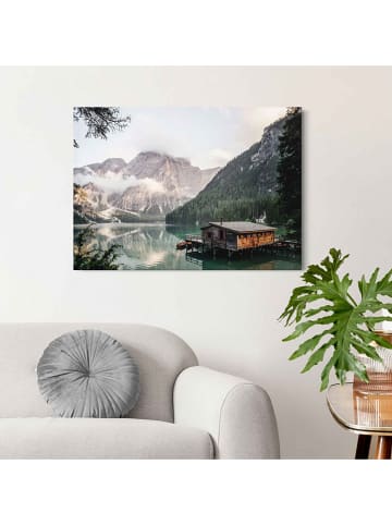 Orangewallz Leinwanddruck "Mountain Lake Cabin Botanic Touch"