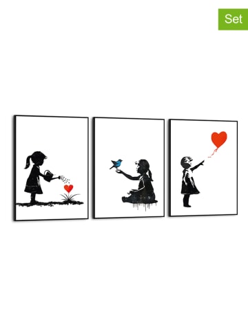 Orangewallz 3er-Set: Gerahmte Kunstdrucke "Girl Streetart"