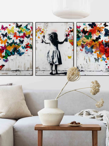Orangewallz 3er-Set: Gerahmte Kunstdrucke "Spray of Butterflies"