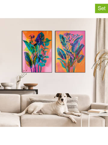Orangewallz Druki artystyczne (2 szt.) "Vibrant Flowers" w ramce
