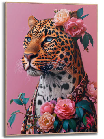Orangewallz Gerahmter Kunstdruck "Floral Fashion Leopard Pink"