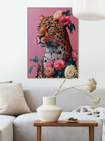 Orangewallz Gerahmter Kunstdruck "Floral Fashion Leopard Pink"