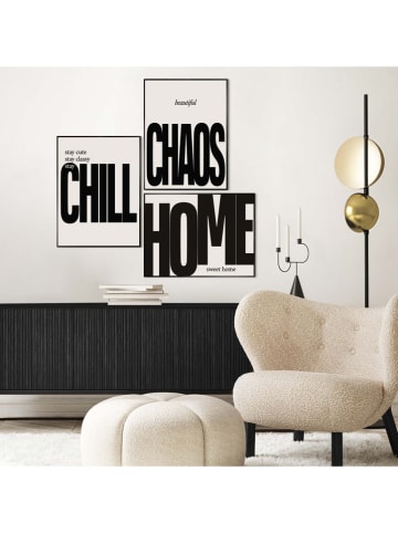 Orangewallz 3er-Set: Gerahmte Kunstdrucke "Chill Chaos Home"