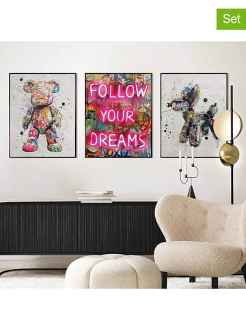 Orangewallz 3er-Set: Gerahmte Kunstdrucke "Streetart Graffiti"