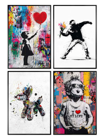 Orangewallz 4-delige set: ingelijste kunstdrukken "Streetart Set"