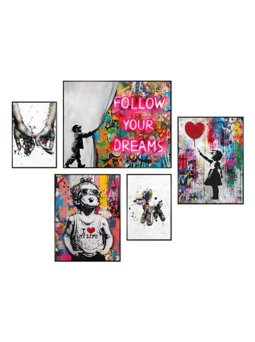 Orangewallz 5er-Set: Gerahmte Kunstdrucke "Streetart Loving Dreams"