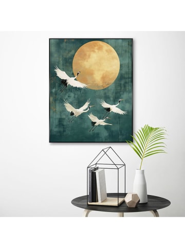 Orangewallz Druk artystyczny "Evening Cranes Green" w ramce