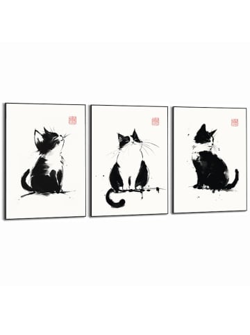 Orangewallz 3er-Set: Gerahmte Kunstdrucke "Zen Cats"