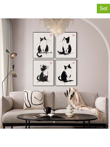 Orangewallz 4er-Set: Gerahmte Kunstdrucke "The Art of Cats"