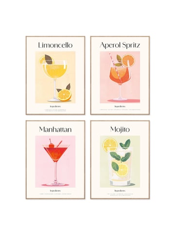 Orangewallz 4er-Set: Gerahmte Kunstdrucke "Cocktail Fresh"