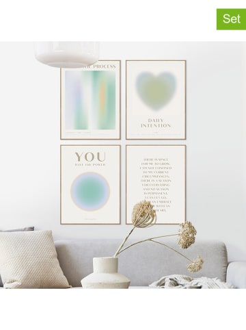 Orangewallz 4er-Set: Gerahmte Kunstdrucke "Aura Cool"