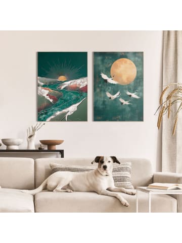 Orangewallz Druki artystyczne (2 szt.) "Night Green Set" w ramce