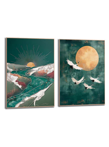 Orangewallz 2-delige set: ingelijste kunstdrukken "Night Green Set"