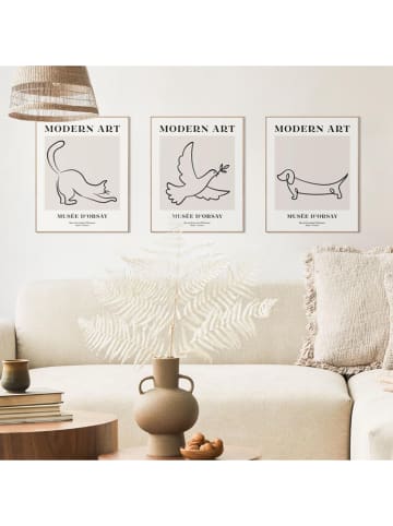 Orangewallz 3er-Set: Gerahmte Kunstdrucke "Modern Art Animal"