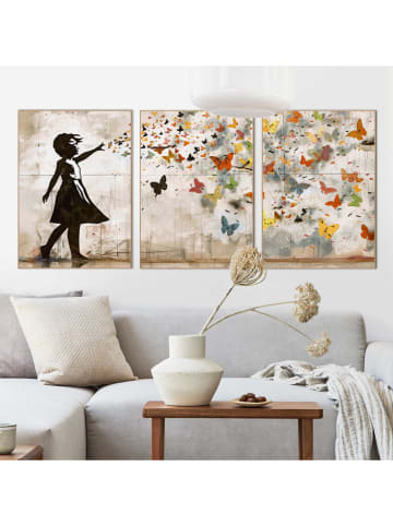 Orangewallz 3er-Set: Gerahmte Kunstdrucke "Balloon Girl Bright"