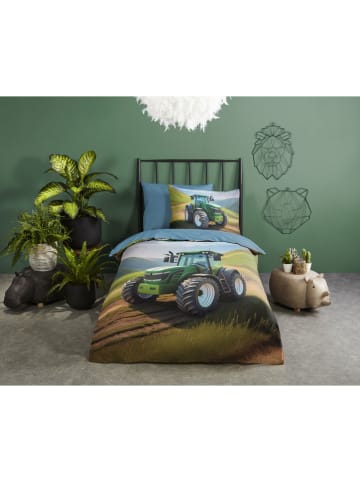 Good Morning Renforcé beddengoedset "Aart" lichtblauw/groen