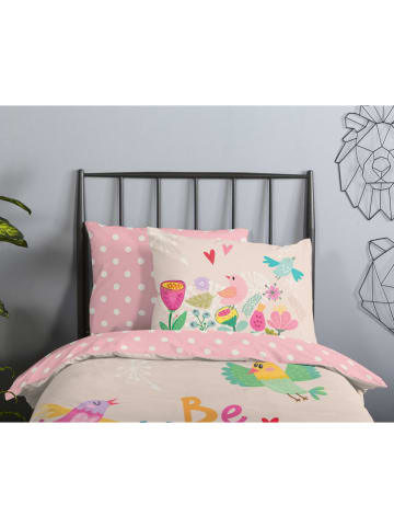 Good Morning Renforcé-Bettwäsche-Set "Happily" in Rosa/ Türkis