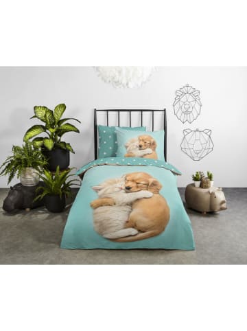 Good Morning Renforcé beddengoedset "Paxy" turquoise/lichtbruin