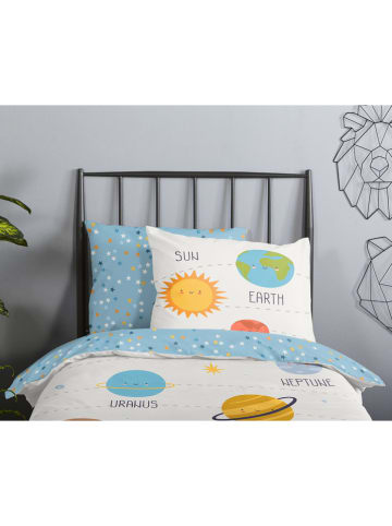 Good Morning Renforcé beddengoedset "Astra" wit/lichtblauw/geel