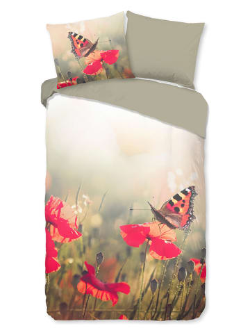 Good Morning Bettwäsche-Set "Poppies" in Beige/ Grün