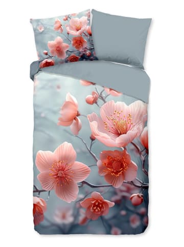 Good Morning Beddengoedset "Satre" blauwgrijs/rood